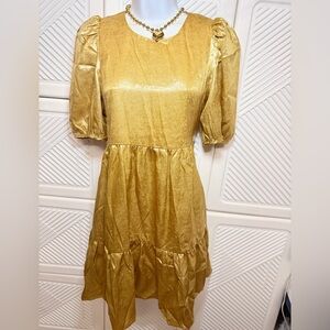 Gold Puff Sleeve Dress